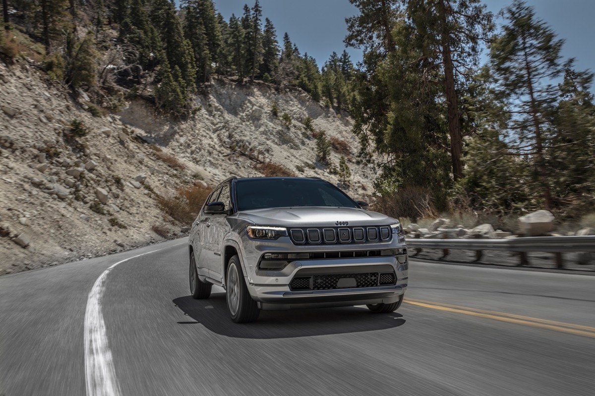 2022 Jeep Compass silver mountain road