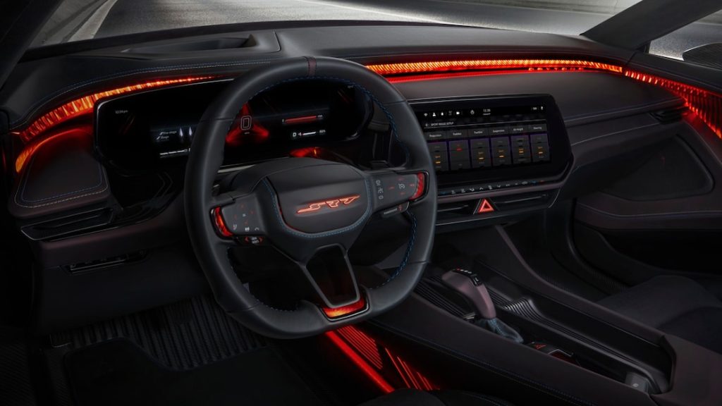 2024 Dodge Charger EV concept interior with amazing lighting accents and advanced tech at every angle.