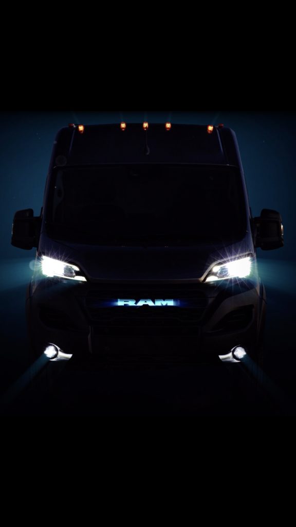 Ram Promaster EV with illuminated headlights