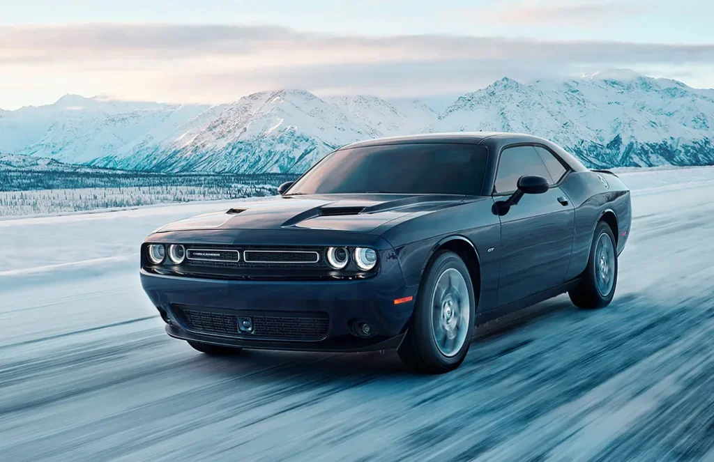 Dodge Challenger Driving on an Icy Road