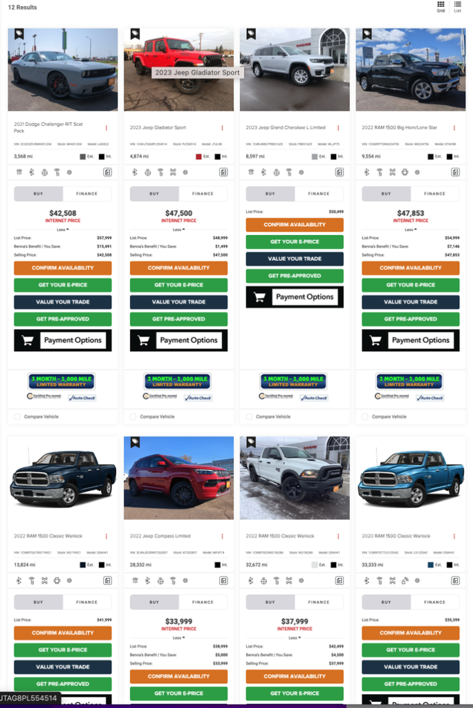 Benna Chrysler Dodge Jeep Ram CPO Inventory List