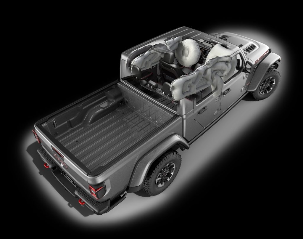 The new 2024 Jeep® Gladiator features standard side curtain airbags for the first and second rows.