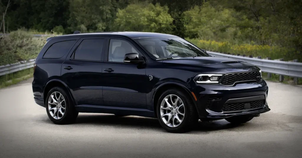 Dodge Durango SRT Parked Front 3/4 View on a Mountain Road