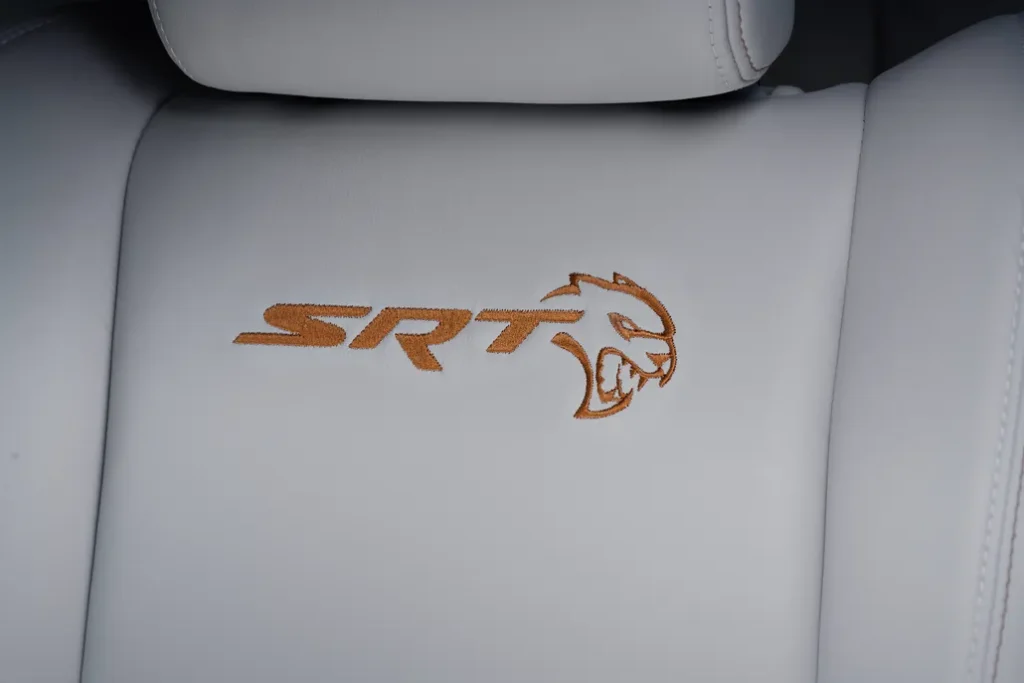 Dodge Durango SRT Front Interior Seat Embroidered Logo Close-Up